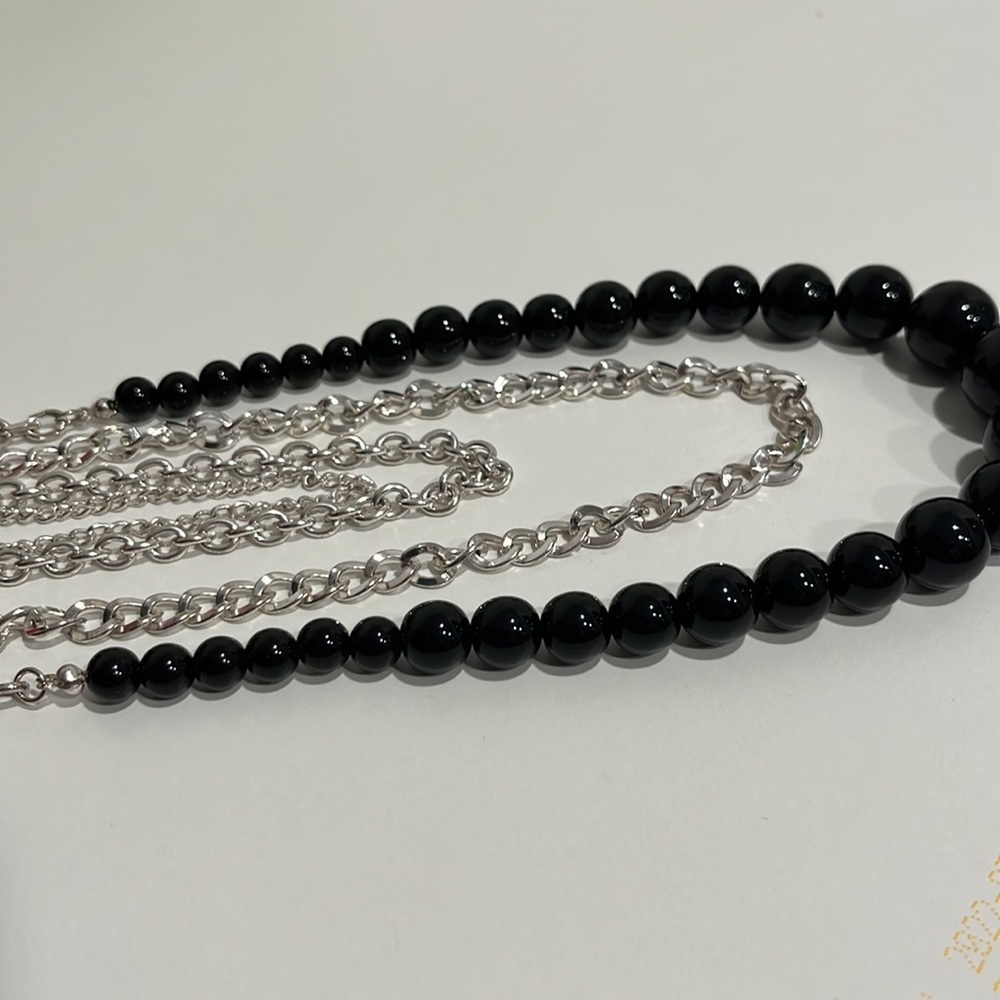 Layered Strand Necklace Silver Chain and Black Beads - Picture 5 of 5